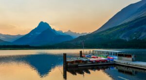 Boat dock at Many Glacier on Swiftcurrent Lake in Glacier National Park